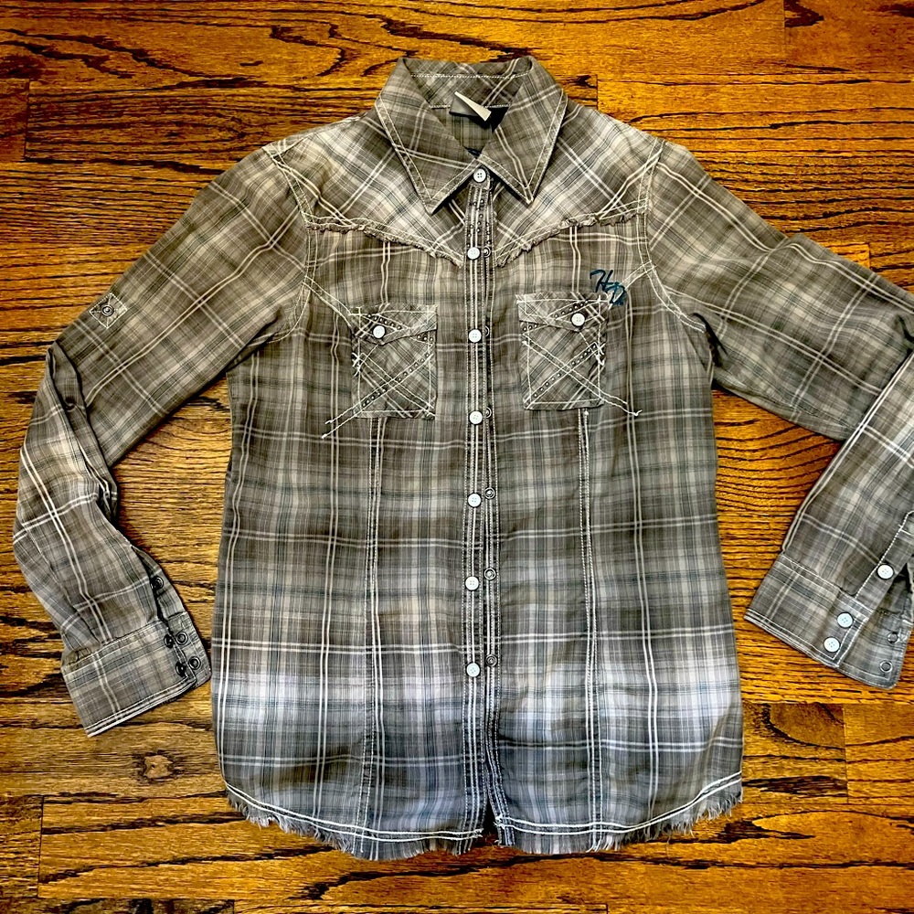 Harley Davidson/womans/ snap front plaid shirt